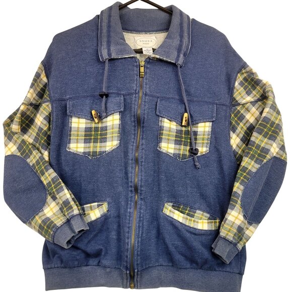 Vintage Sousa Femme Small Plaid Detail Trucker Jacket Elbow Patches Ranch Farm - Picture 1 of 11